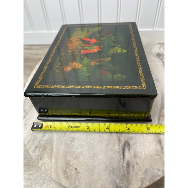 Vintage Kholuy Lacquer Box, Prince Igor Narrative, Signed N. Smirnov, Folk Art, Hand Painted Miniature, 1980s Collectible Art Box For Sale - Image 15 of 15