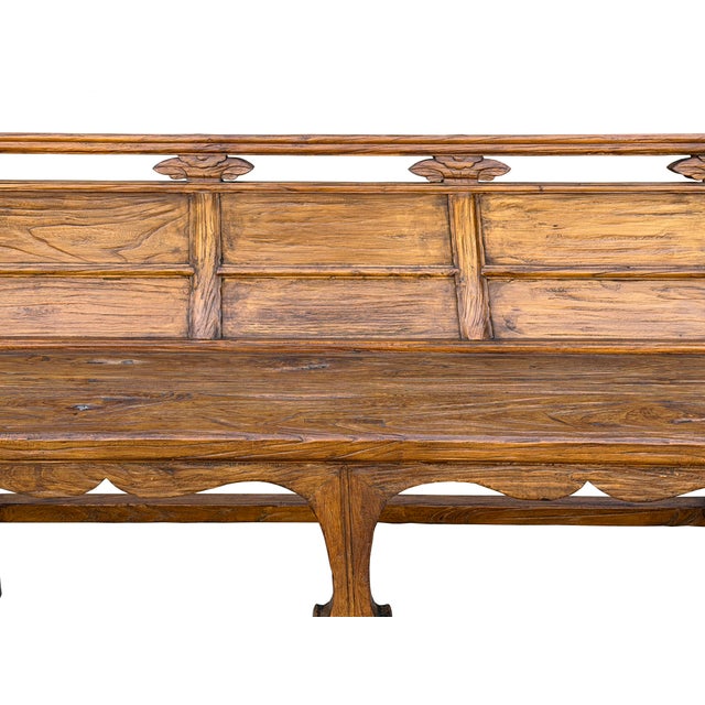 Vintage Rustic Raw Wood Long Sitting Bench With Back For Sale - Image 9 of 9