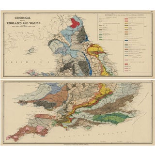 Antique Geological Map of England & Wales, 1880s, Set of 2 For Sale
