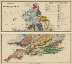 Antique Geological Map of England & Wales, 1880s, Set of 2