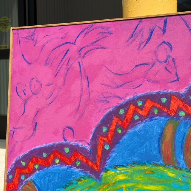 Textile 1992 Colorful Retro Modern Painting, Signed R. Davey For Sale - Image 7 of 9