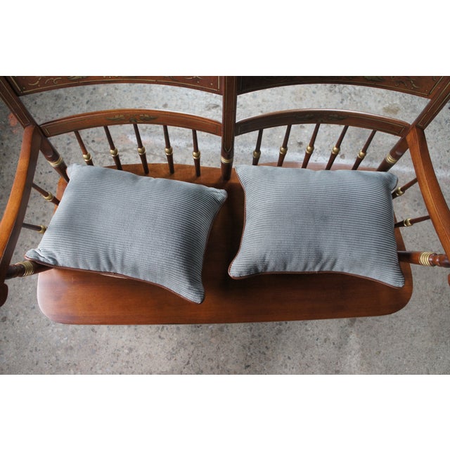 Mid 20th Century Tell City Hitchcock Style Maple Rumford & Gold Stenciled Spindle Back Bench For Sale - Image 4 of 15
