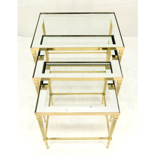 Fine Polished Brass Glass Mirrored Frames Tops Nesting Side Tables Stands Redone For Sale - Image 16 of 16