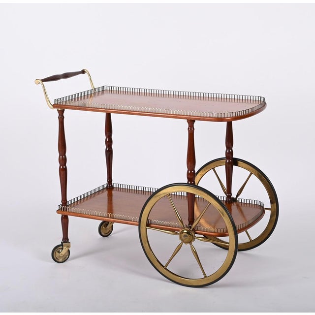 Mid-Century Italian Mahogany and Brass Serving Bar Cart, 1960s For Sale - Image 4 of 18