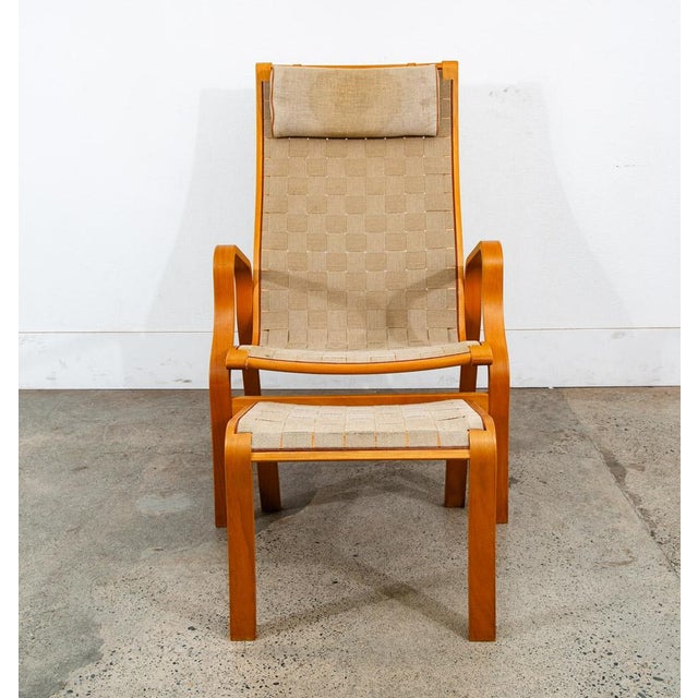 Mid-Century Modern 1960s Mid Century Danish Modern Lounge Chair Finn Ostergaard Canvas Sweden Ottoman Mid-Century Modern For Sale - Image 3 of 11