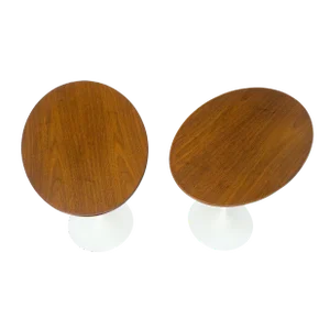Knoll Saarinen Oval Walnut Tulip Side End Tables Stands - A Pair