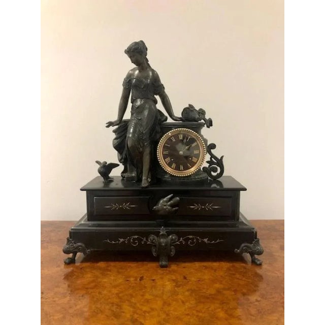 Black Large Antique Victorian Mantle Clock, 1860s For Sale - Image 8 of 8