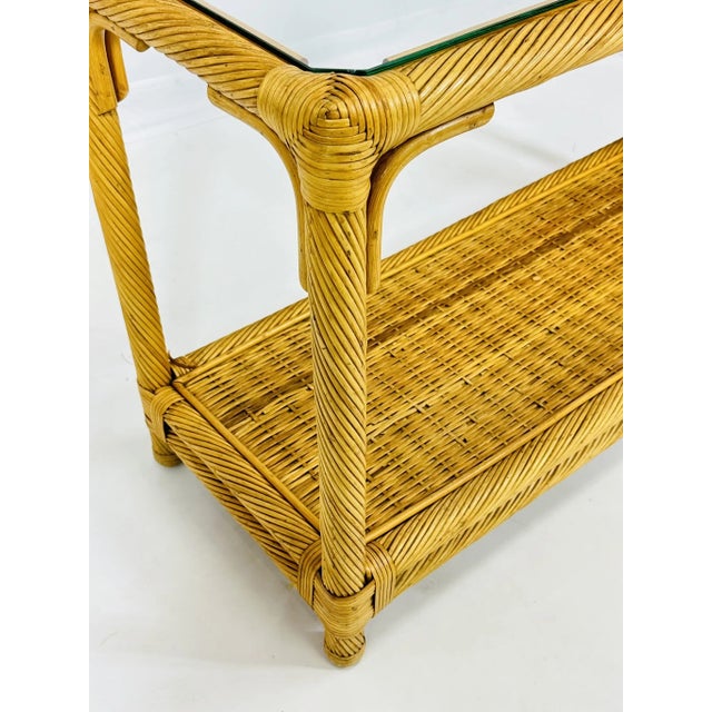 Brown 1960s Vintage Twisted Rattan Console Table With Glass Top For Sale - Image 8 of 12