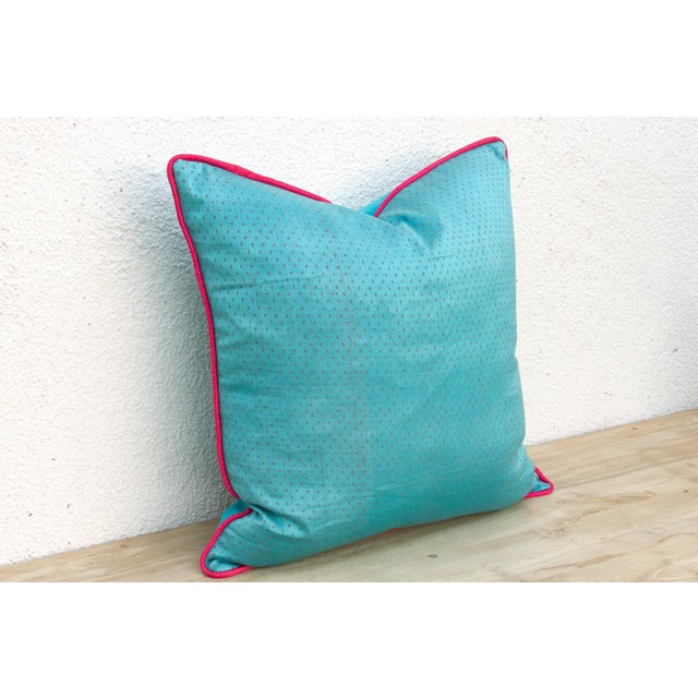 Traditional Toya Blue Dotted Ahir Handloom Pillow For Sale - Image 3 of 6