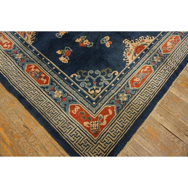 1920s 1920s Navy Dragon Classic Greek Key Antique Chinese Peking Wool Rug 7' 3"x 9' 8" For Sale - Image 5 of 9