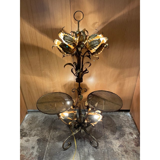 1960s Italian Decorative Floral Floor Lamp With Side Tables For Sale - Image 12 of 13