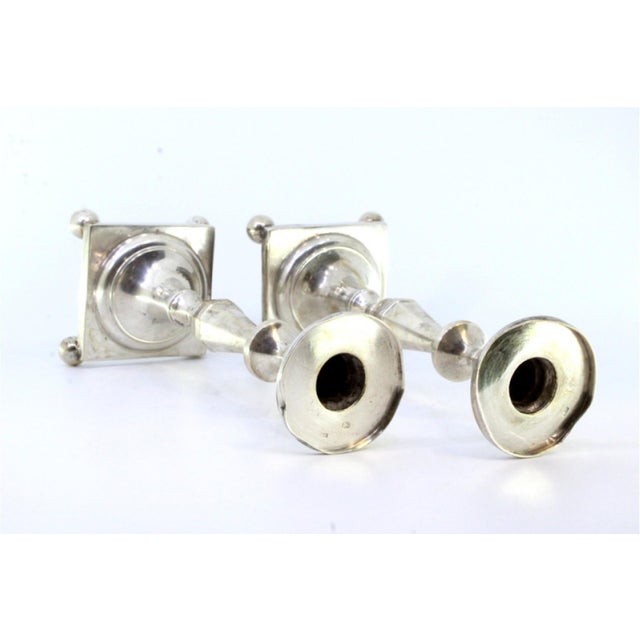 Silver Candlesticks with Embossed Stems, Friezes and Spherical Feet, Set of 2 For Sale - Image 4 of 8