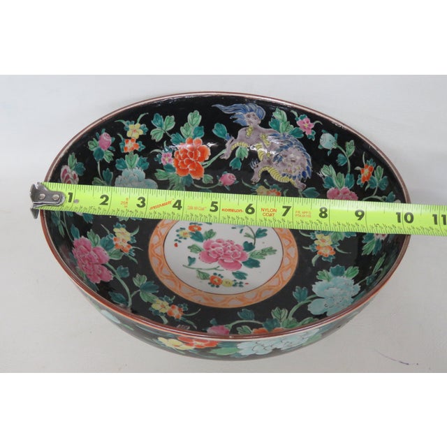 Asian Famille Noire Enamel Glazed Porcelain Centerpiece Bowl Floral Motif 4995b For Sale - Image 15 of 18
