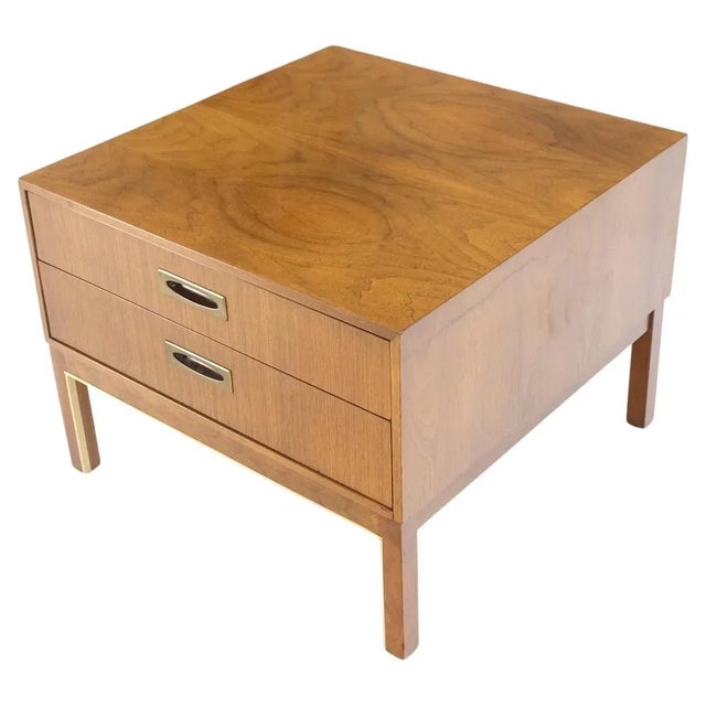 Large Oversize Cube Shape Square 2 Drawers Light Walnut Nightstand Table For Sale - Image 13 of 13