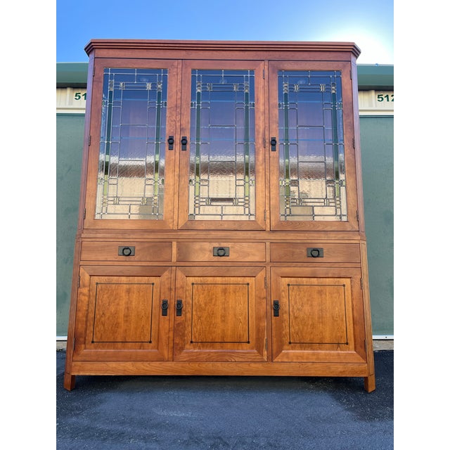 Stickley 21st Century Collection Leaded Glass Mission Cherry Buffet China Cabinet For Sale - Image 9 of 12