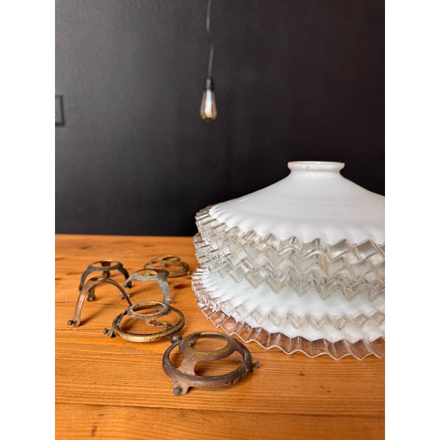 Early 20th Century French Hand-Blown Opaline Glass Pendant Shade W/ Scalloped Edge For Sale - Image 9 of 11