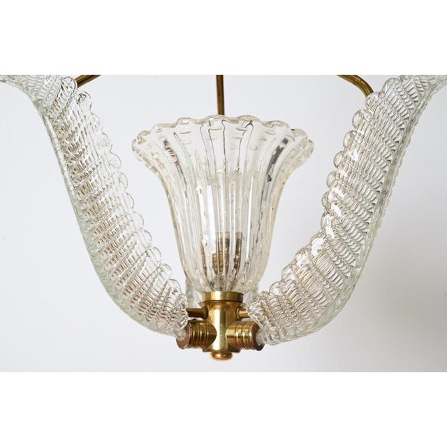 Metal Large Flower Murano Glass and Brass Pendant from Barovier, Italy, 1940s For Sale - Image 7 of 13