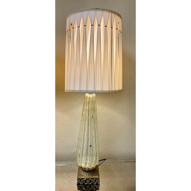 Mid-Century Modern Mid 20th Century Stunning Pair of Murano Glass Lamps W/ Venetian Shades - a Pair For Sale - Image 3 of 15