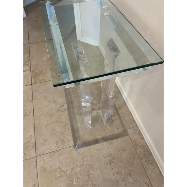 1980s Mid Century Modern Lucite Glass Side Table Style of Karl Springer For Sale - Image 4 of 12