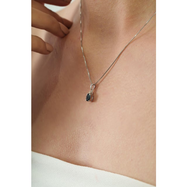 Blue Elegant Oval Blue Sapphire & Diamond Solitaire Pendant in 925 Silver | Fine Jewelry For Sale - Image 8 of 12