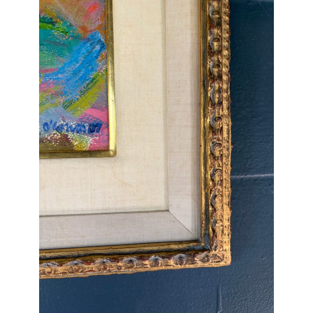 Mid 20th Century Expressive Abstract Landscape Oil Painting, Double Matted With Gold Frame For Sale - Image 9 of 13