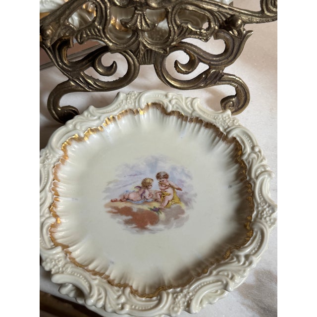 1910s Antique T&v Limoges France Gilt Cherub Porcelain Plates – Set of 4 For Sale - Image 5 of 12