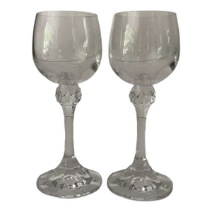 Vintage Footed Diamond Cut Ball Cordial Glasses S/2