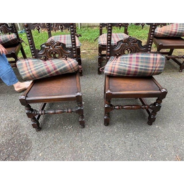 Early 20th Century Set of 6 Antique Renaissance Gothic Style Oak Carved Dining Chairs For Sale - Image 5 of 18