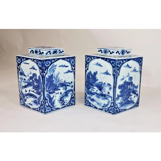 Pair of 20th Century Chinese Kangxi Style Rhombus Tea Jars For Sale - Image 13 of 13