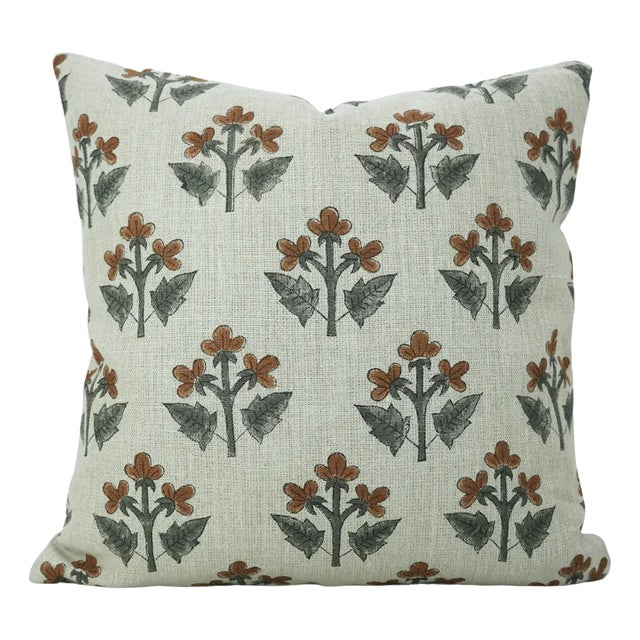 Handcrafted Pillow Cover With Block Prints Thick Linen 20x20 Inch -Chahat For Sale