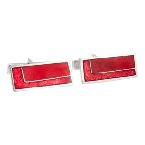 German Modernist Perli Rhodium-plated Brass & Enamel Cufflinks - 2 Pieces