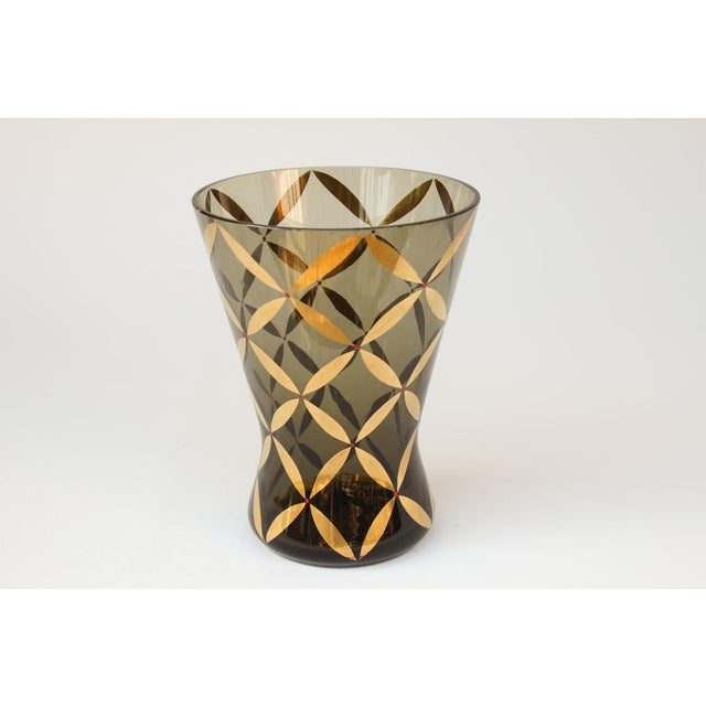 Mid-Century Smoked Glass Vase with Gold Decoration, 1950s For Sale - Image 6 of 13
