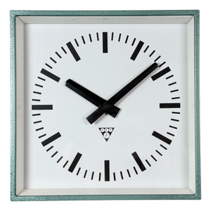 Industrial Square Green Wall Clock from Pragotron, 1980s