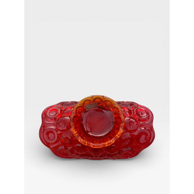 Vintage Ruby Red Art Glass Pedestal Bowl, With Coin & Rosette Motif For Sale - Image 10 of 13