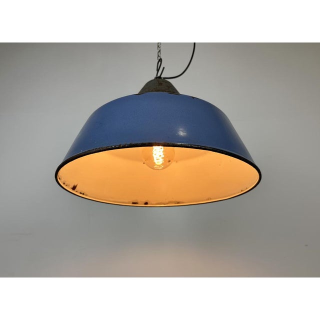 Industrial Blue Enamel and Cast Iron Pendant Light, 1960s For Sale - Image 15 of 16