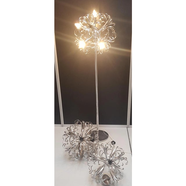 Mid-Century Modern Italian Chromed Sputnik Floor & Ceiling Lamps Set of 3 For Sale - Image 3 of 6