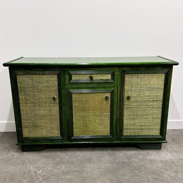 Vintage Green Lacquered Sideboard with Woven Cane Panels, Italy, 1980s For Sale - Image 15 of 15