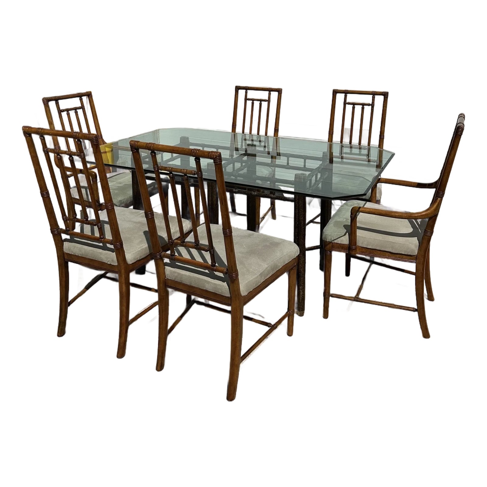 1970s Drexel Heritage Faux Tortoise Bamboo Dining Set of 7 | Chairish