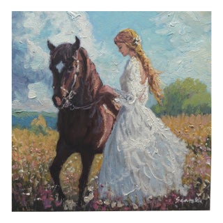 Original Oil Painting, Girl & Horse For Sale