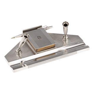 20th Century Art Deco English Silver Desk Set & Mechanical Pencil, London, 1936 , Set of 2 For Sale