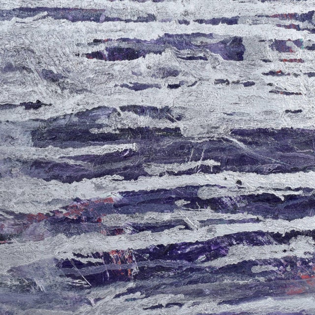1960s Goldberg 1960s New York School Purple and Silver Vertical Abstract Expressionist Painting For Sale - Image 5 of 8