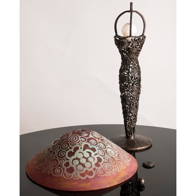 French Art Deco Table Lamp by Edgar Brandt and Daum, 1920s For Sale - Image 10 of 12
