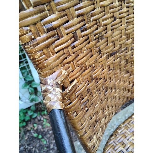 Late 20th Century Wicker Iron Bar Counter Stools Pair For Sale - Image 10 of 10