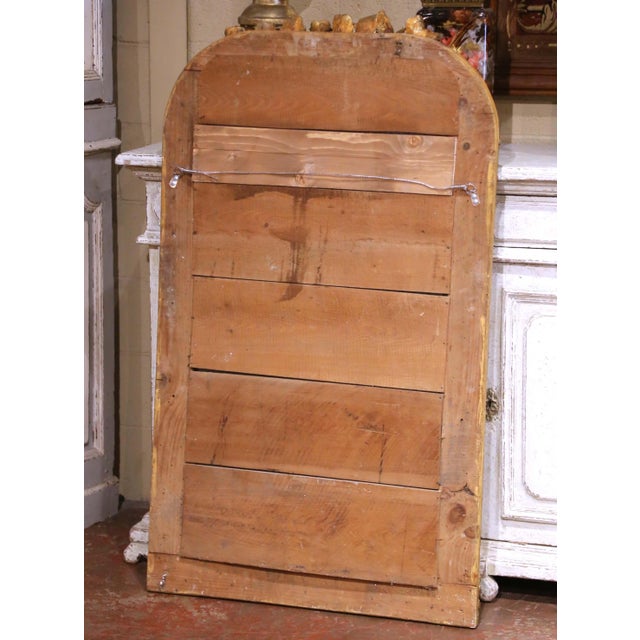 Wood 19th Century French Louis Philippe Giltwood Arched Mirror With Floral Crest For Sale - Image 7 of 7