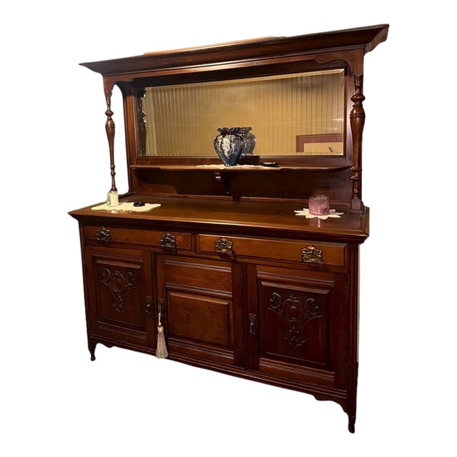 1900-1909 Victorian Carved Sideboard With Mirror For Sale