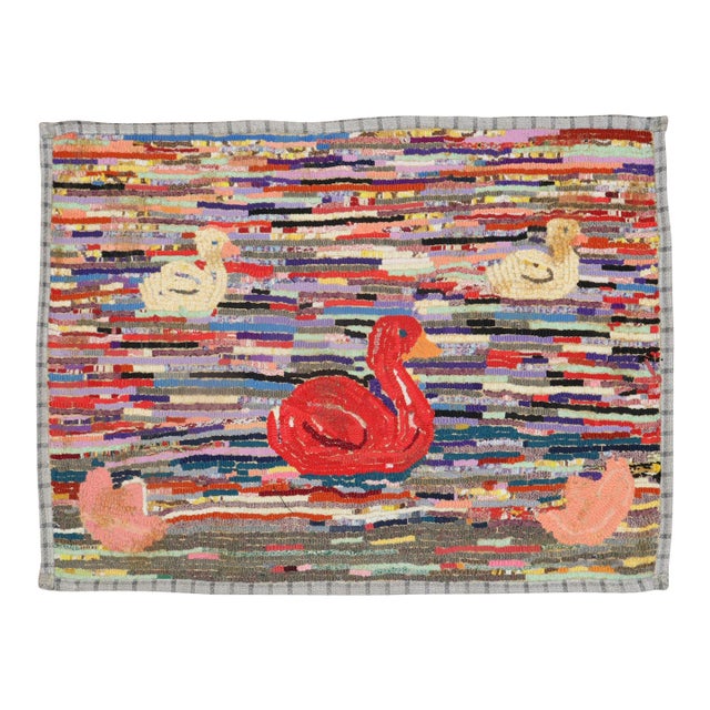 Mid 20th Century American Hooked Duck Rug - 2' x 2'8" For Sale