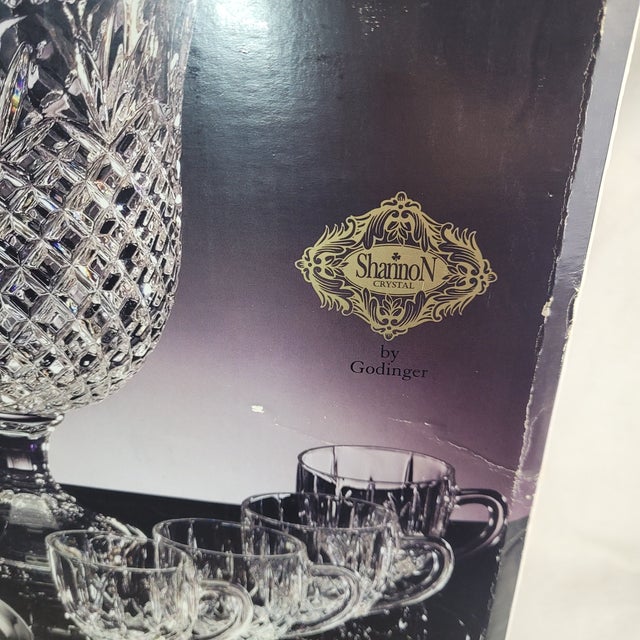 Late 20th Century Shannon Crystal by Godinger Punch Set 24% Lead Crystal Bowl Cups Ladle - 10 Pieces For Sale - Image 12 of 12