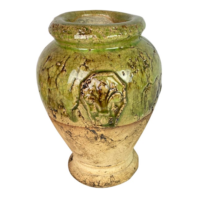 Handcrafted Glazed Pottery Green Water Vessel Vase For Sale
