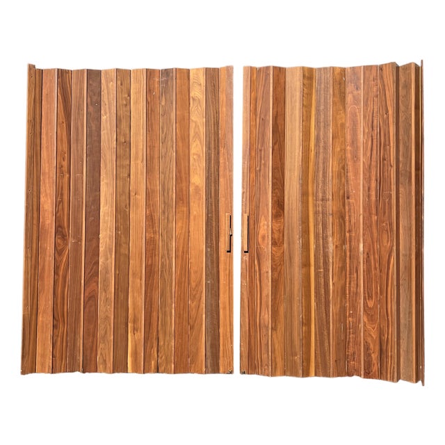 Vintage Bifold Folding Screen Doors on Track Room Divider in Mid Century Modern Design For Sale