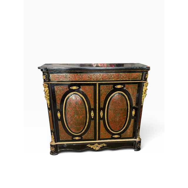 Antique French Napoleon III Black Marble & Inlaid Cabinet - André-Charles Boulle.